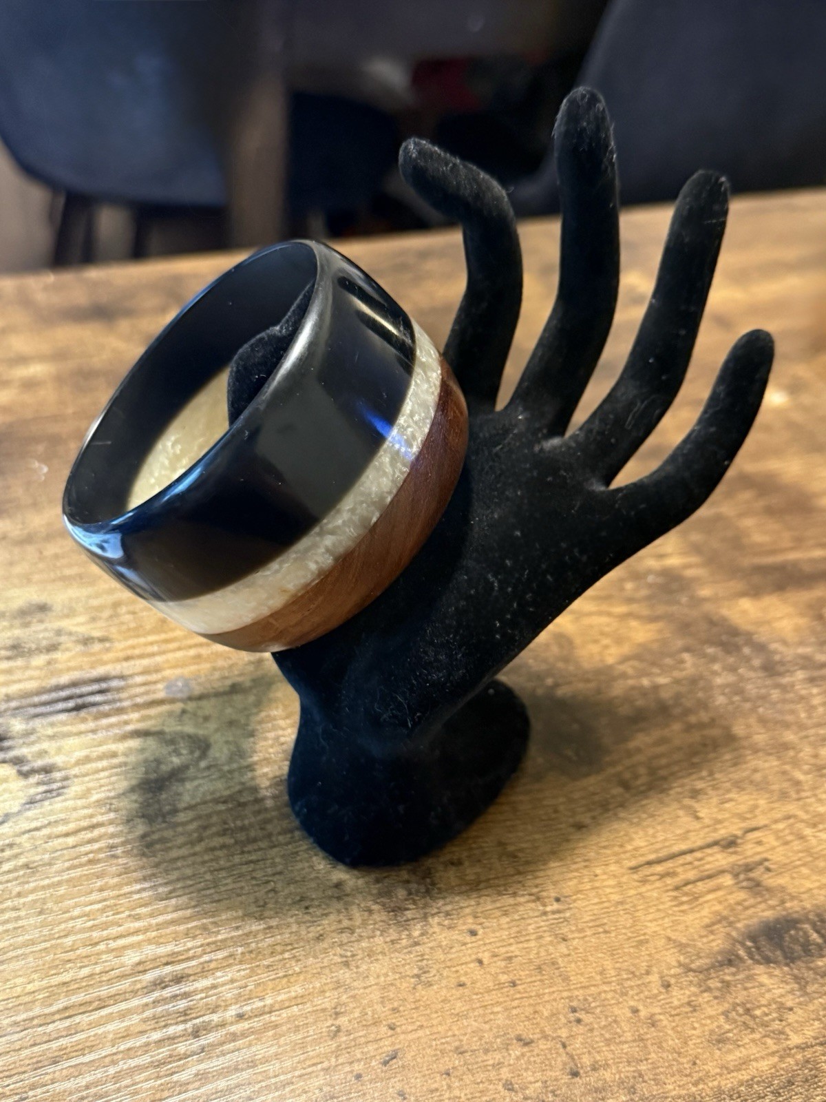Vintage Lucite And Wood Bangle Bracelet