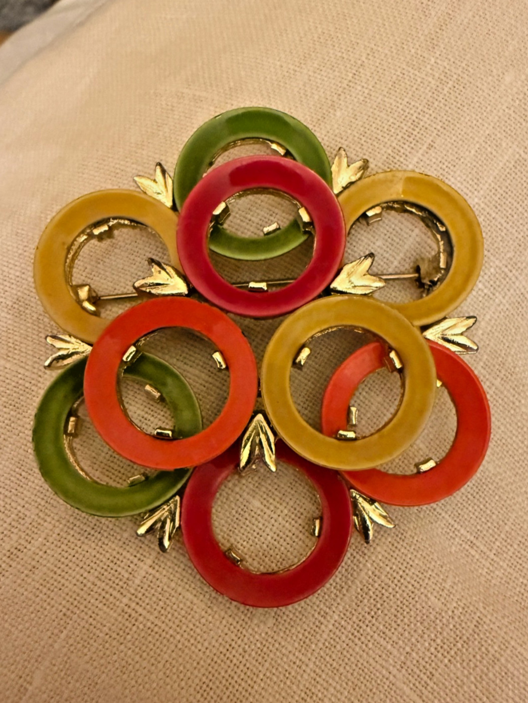Vintage French brooch pin 1950s multicolored circles Verified