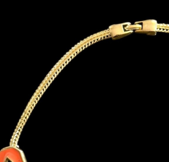 Vtg Collar Choker Necklace Orange Cabochon Gold Cream Enamel Chunky Statement