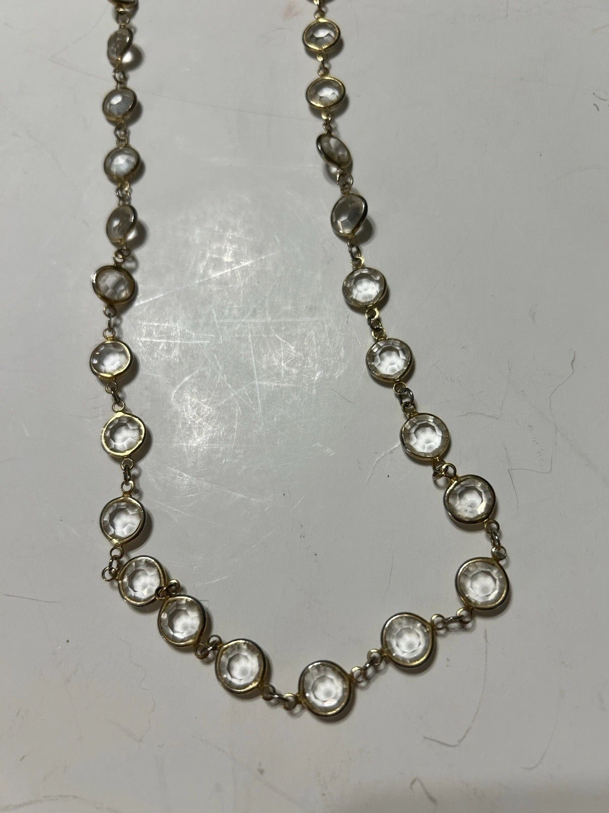3 Vintage Faceted Austrian Crystal Window Necklaces Bezel Blue, Clear, Multi