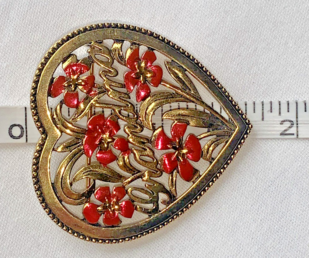 Lot of 3 Vintage “Grandma” Brooches-1 Marked JJ-1 Locket-Hearts & Flowers