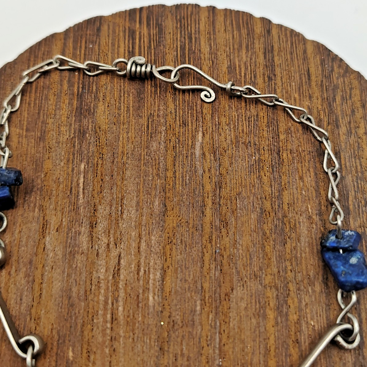 Vintage Iolite Lapis Lazuli Gemstone Beads Artisan Chain Bracelet Hook Clasp 8″