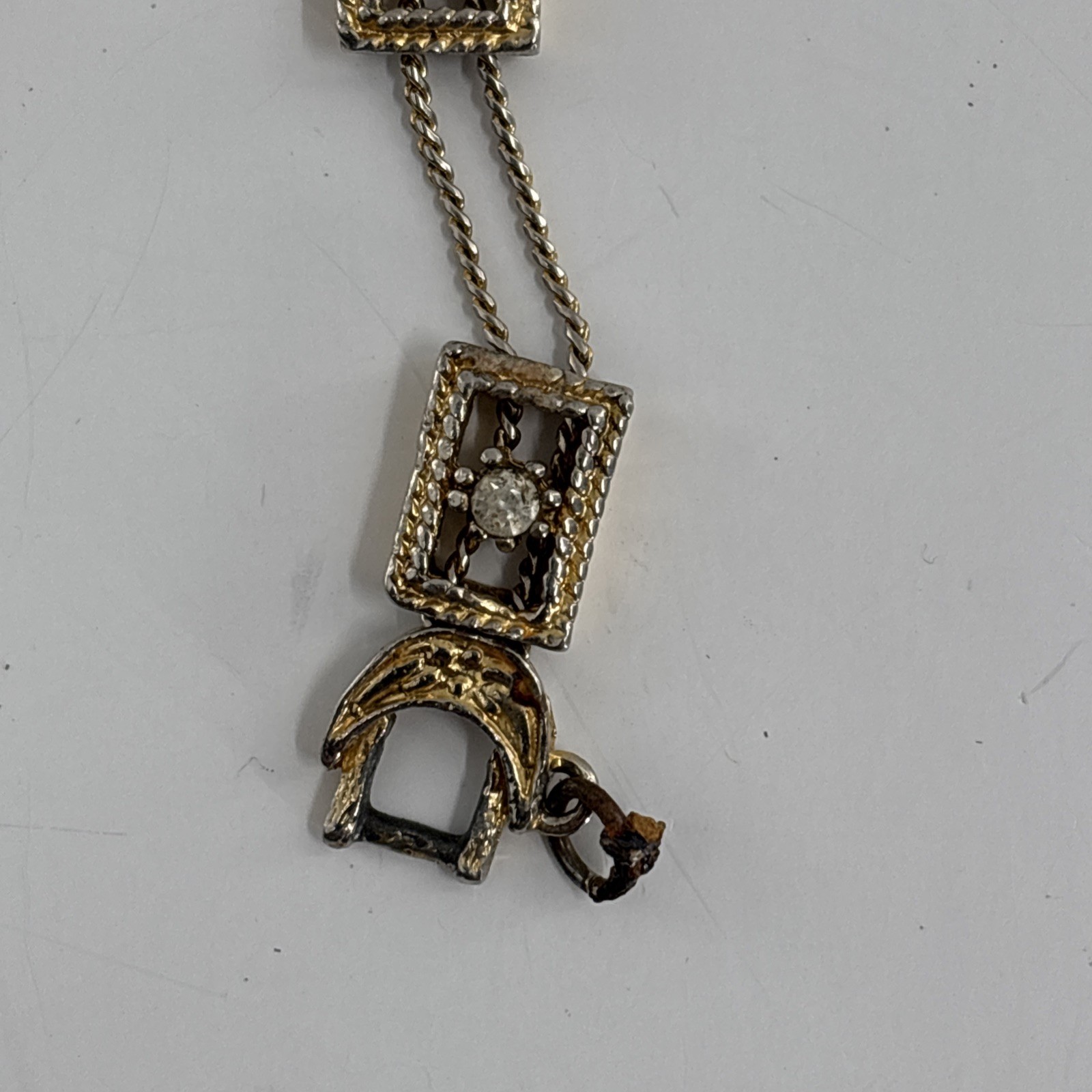 Vintage Gold Tone Victorian Slide Charm Bracelet Gold Tone Missing Rhinestones