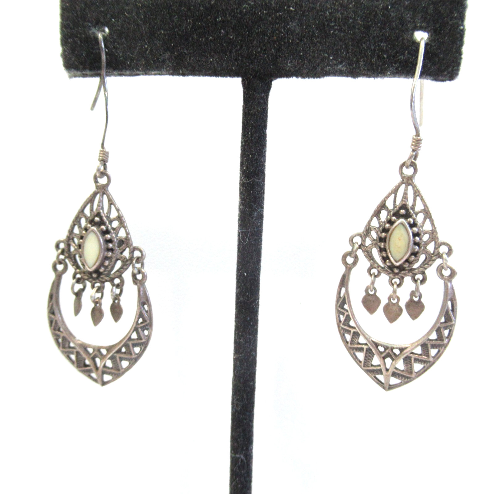 Sterling Silver Vintage 925 Pierced Earrings White Stone Dangles Gypsy Boho