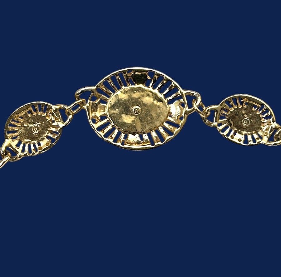 Vintage Etruscan Revival Necklace Chunky Blue Lucite Gold Tone Statement