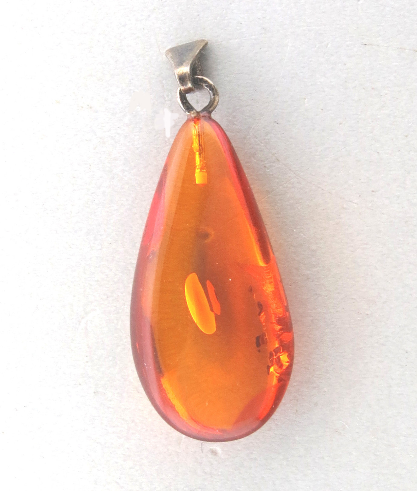 Vintage Amber Pendant Pear Shaped in Sterling Silver 1.25 inch