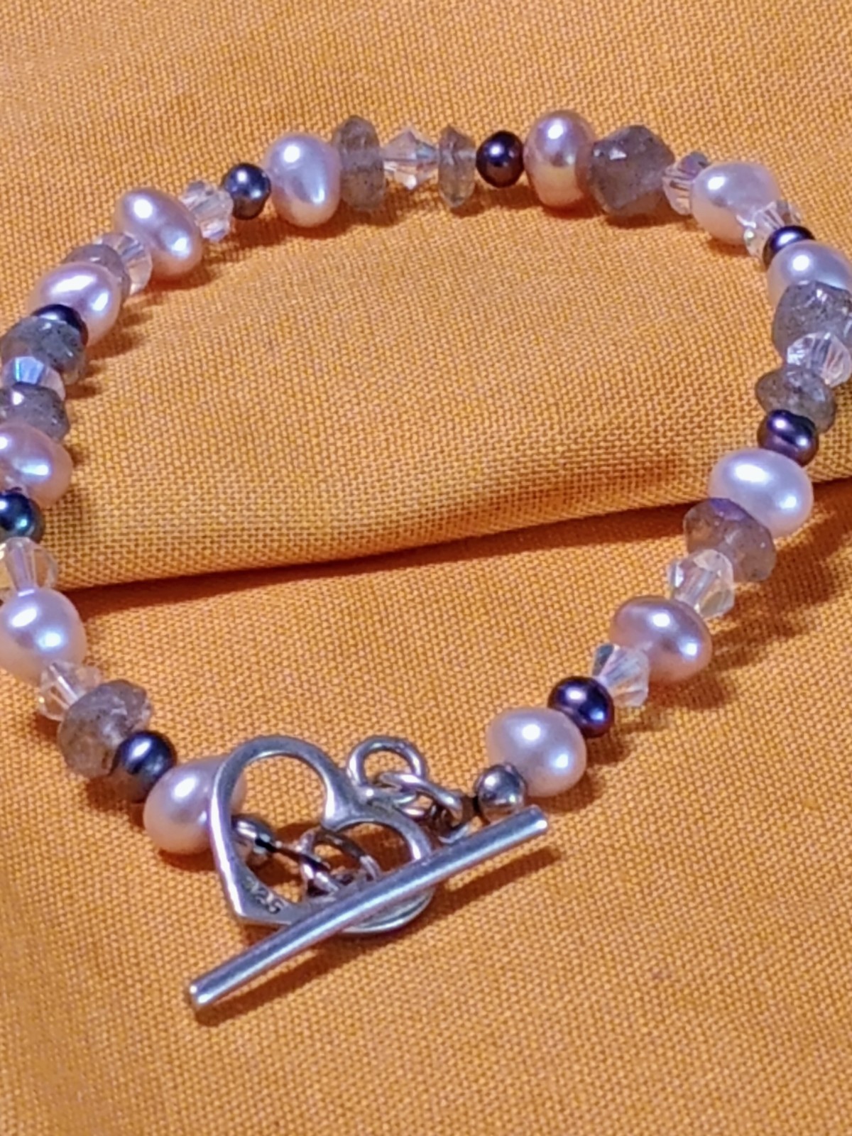 Vtg Sterling Silver Bracelet With GEORGEOUS Multicolored Real Pearls And Crystal