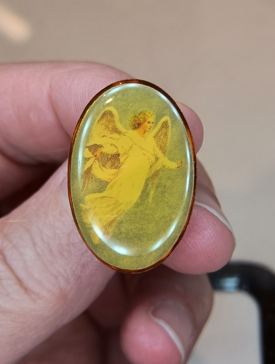 Vintage Oval Enamel Angel Religious Cameo-style Lapel Pin * Collectible Piece