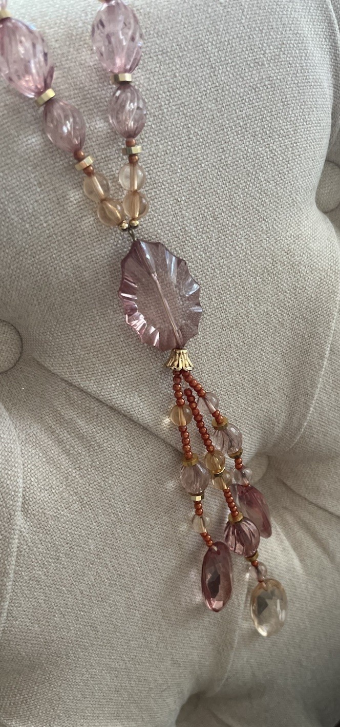 Vintage Lucite Faceted Beaded Blush Pink Tassel Necklace