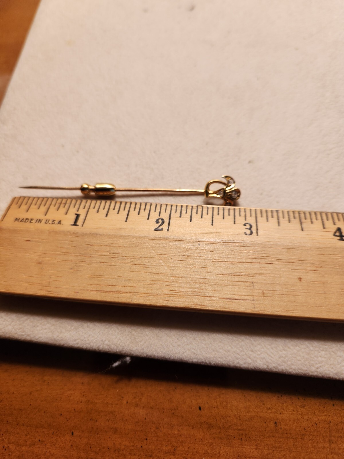 18k yellow gold FLEU-DE-LIS antique VICTORIAN stick pin ROSE CUT rock Crystal
