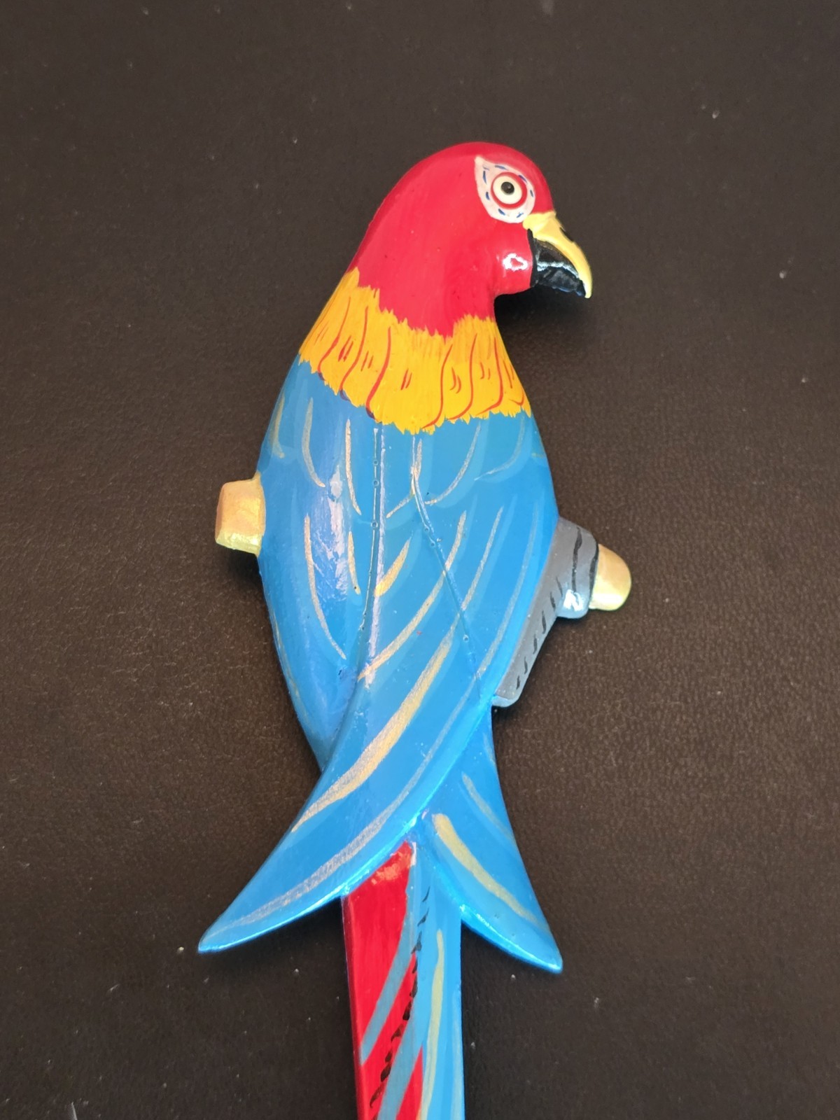 Vintage Hand Painted Wooden Parrot Brooch Colorful Tropical Bird Statement Pin