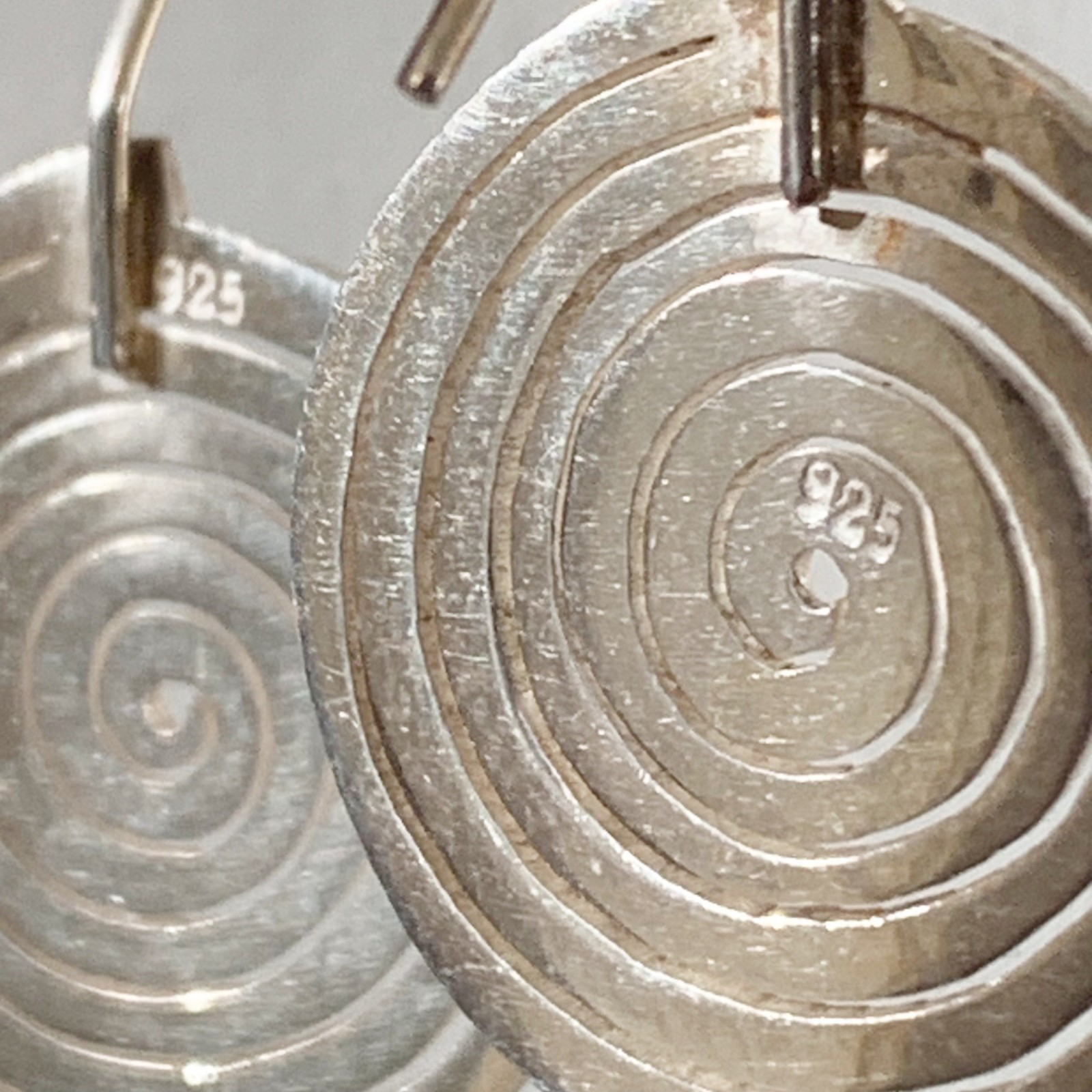 Vintage Circle Spiral Design Sterling Silver Dangle Earrings 925 Geometric 1.53″