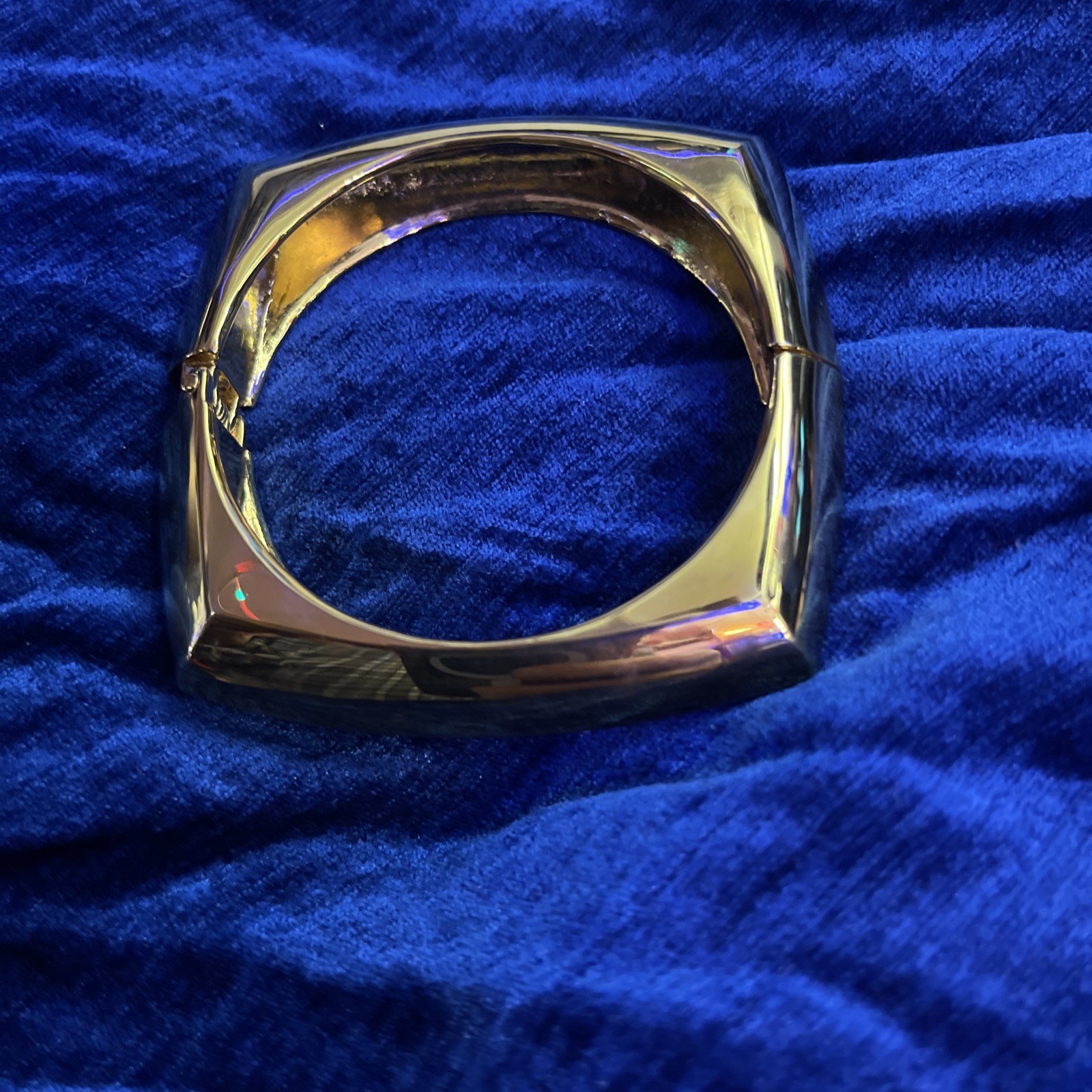 Vintage Gold Tone Hinged Bangle Bracelet, Chunky Square Cuff, Modern Minimal