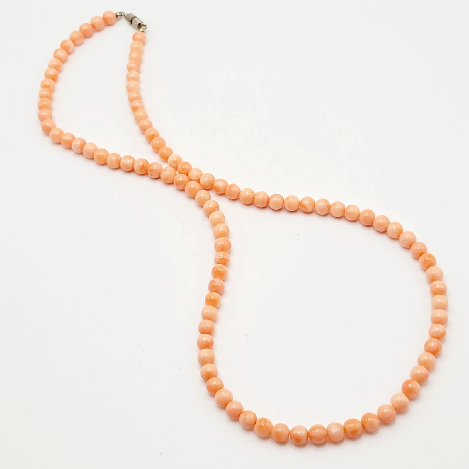 Genuine Pink Peach Blush Coral Bead 6mm Necklace Alloy Clasp Tested 25 inch