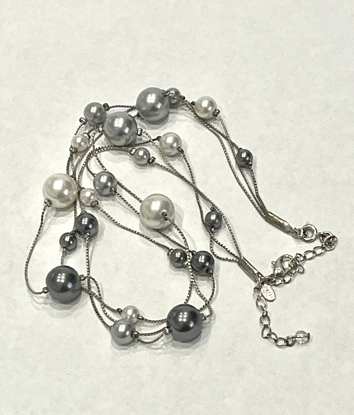 RMN Silver Tone Faux Pearl And Gray Beaded Three Strand Necklace 20 in.
