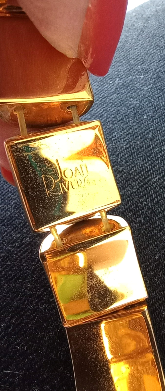 Joan Rivers bracelet, leather and rhinestone panel stretch, cream and gold tone