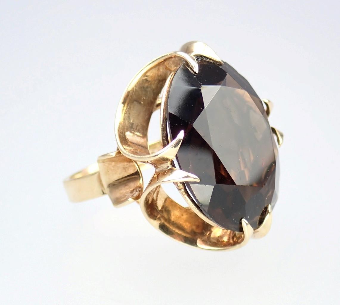 Super Vintage 1970s Solid 9K Rose Gold 14.4Ct Smokey Quartz Cocktail Ring 1971 5