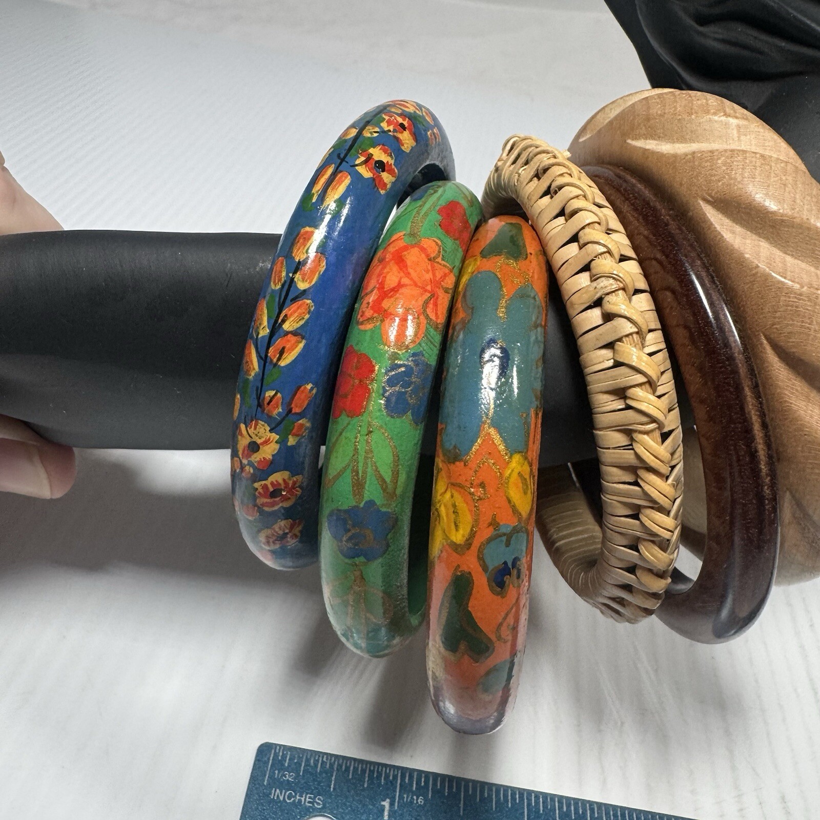 Lot of 6 Wood Bangle Bracelets Vintage Every Day Wear Collectible Natural Materi