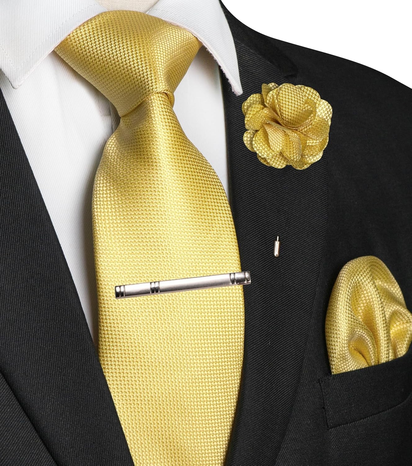 Mens Tie and Lapel Pin with Pocket Square Tie Clip Sets for Casual and Business