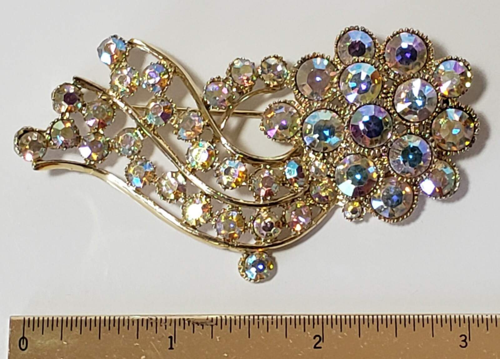 Vintage 1950’s BSK Aurora Borealis Crystal Floral Bouquet Design Brooch