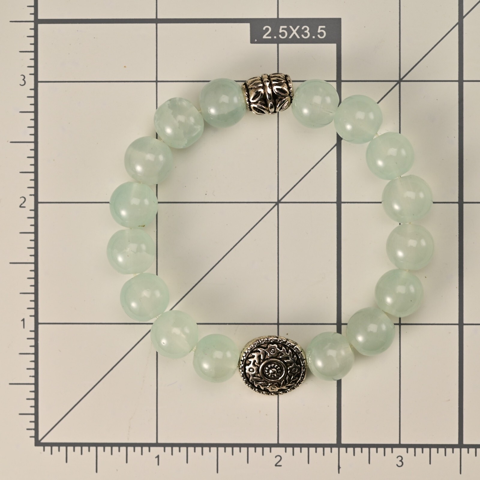 Vintage Original Silver Jade Quartz Gemstone Beaded Ball Estate Bracelet