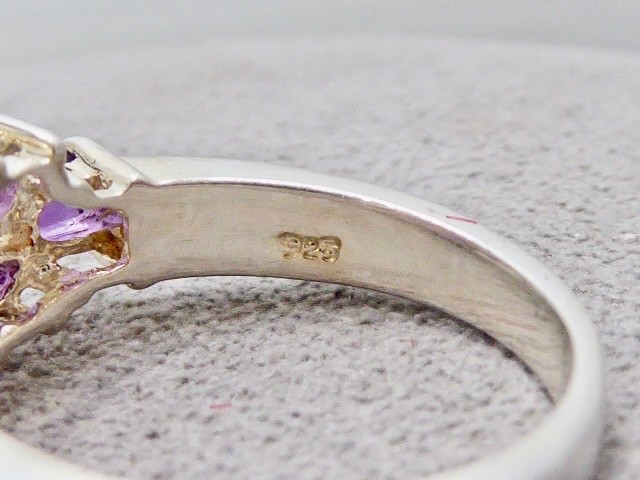 VINTAGE MINED ROUND FACETED AMETHYST CLUSTER RING SIZE 7 STERLING RING