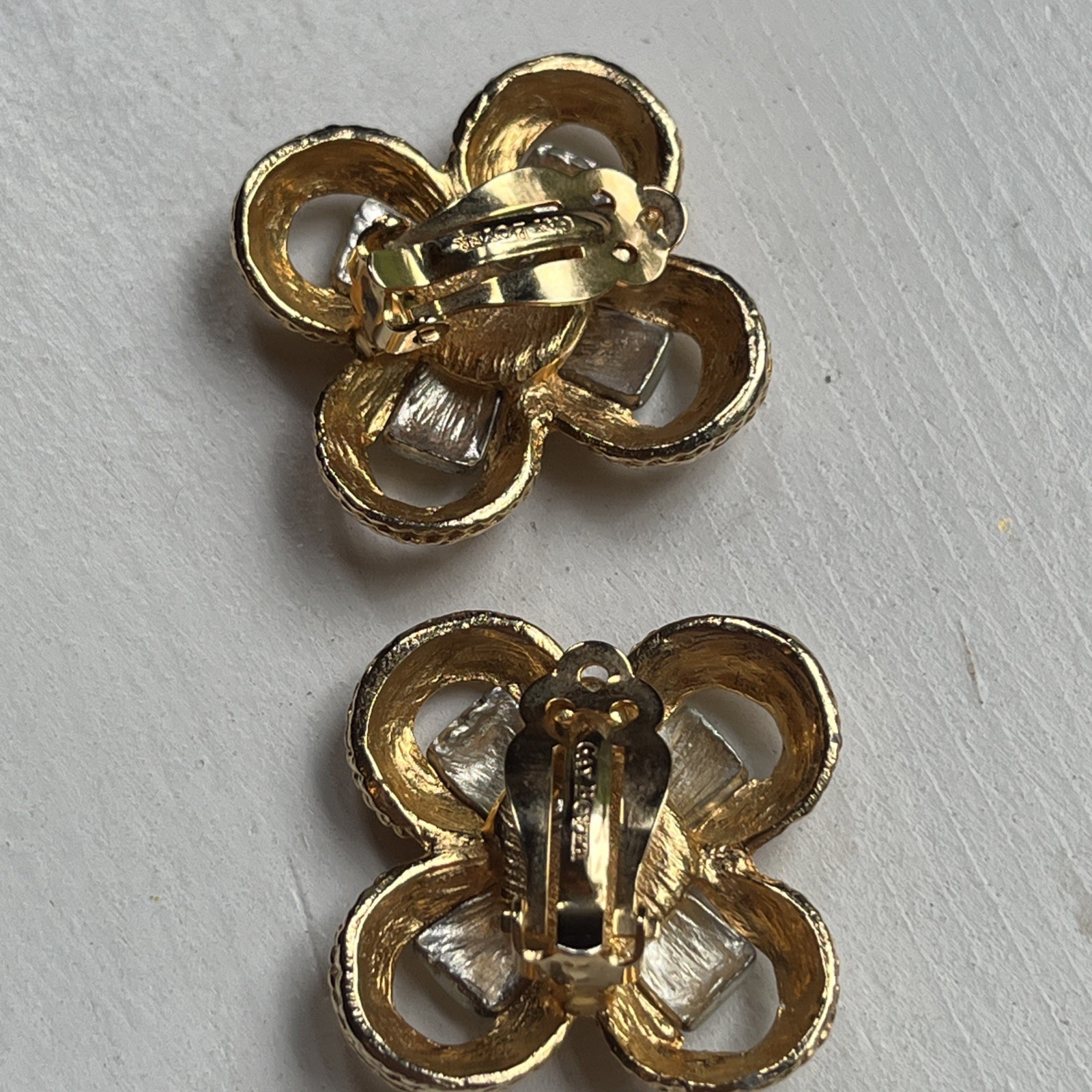 Vintage Gay Boyer Two Tone Gold Silver Braided Statement Clip On Earrings 1980s