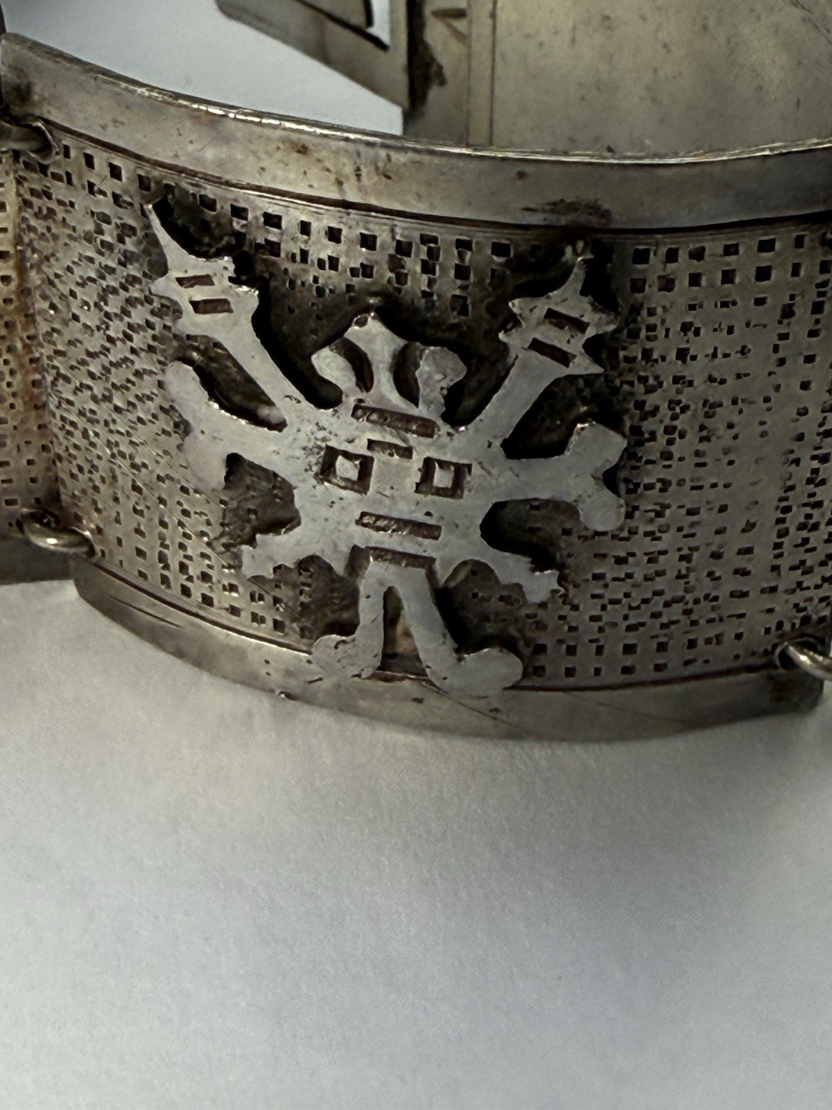 Vintage Silver Peru Panel Bracelet Ethnic Wide Heavy 900 64gram