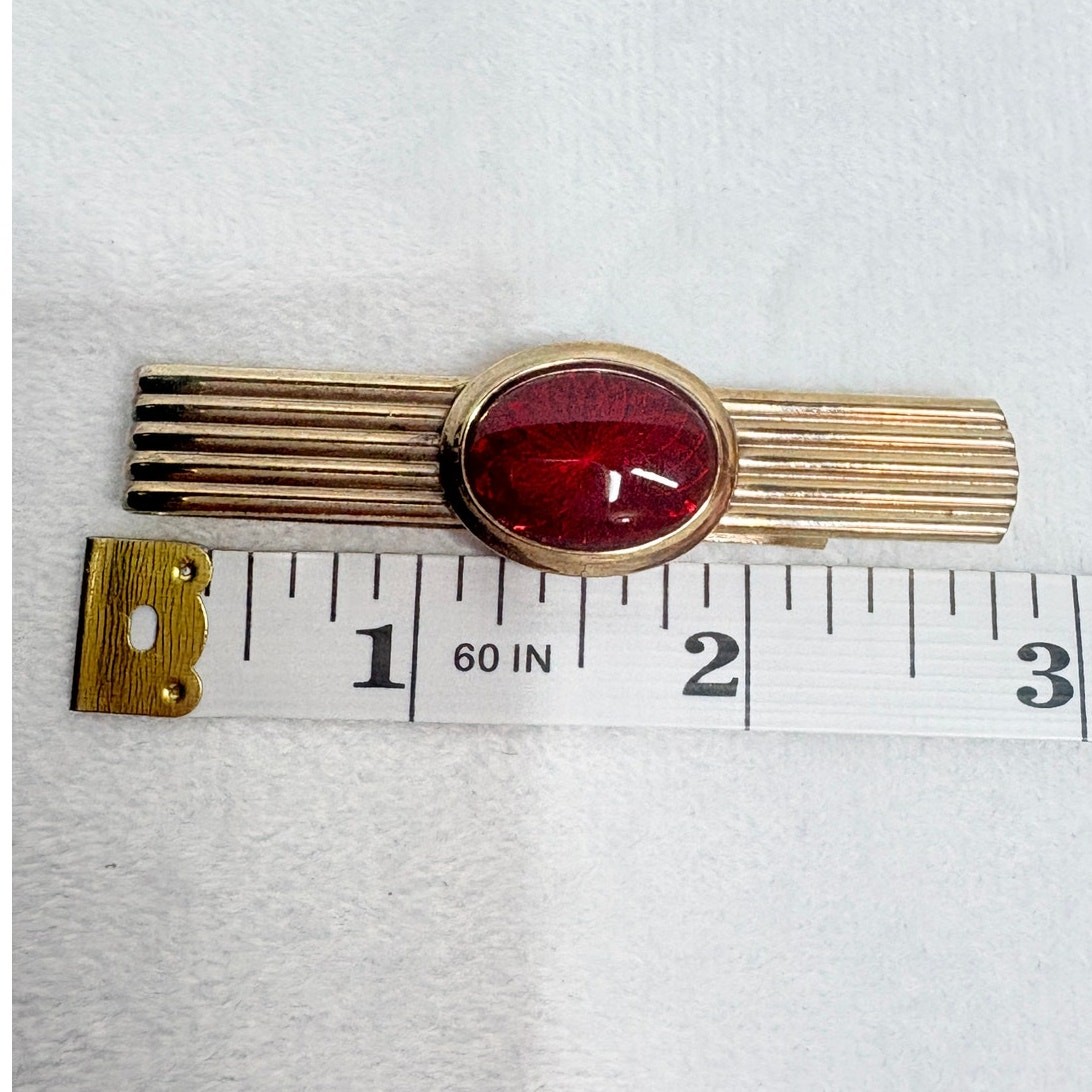 Mid‑Century Gold‑Tone Tie Clip with Red Molded Glass Cabochon, 1950s–60s