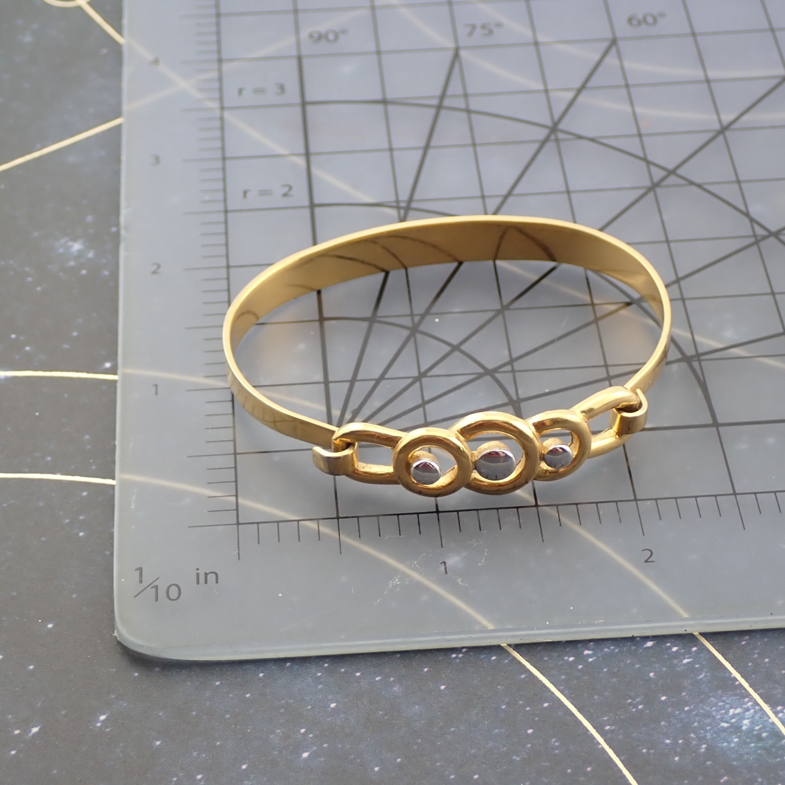 Vintage Crown Trifari Gold Silver Tone 6 1/4″ Petite Tension Bangle Bracelet