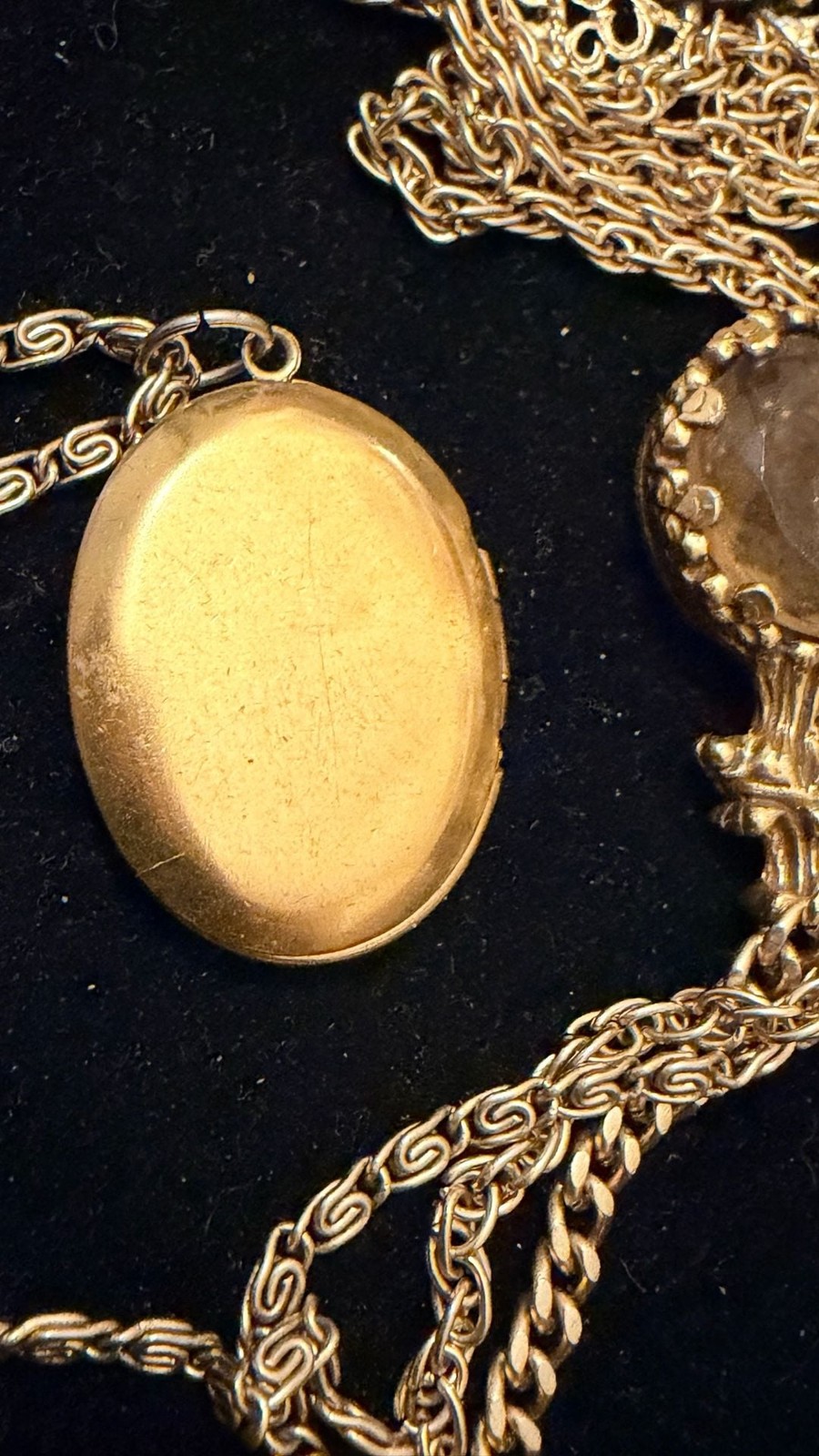 Vintage Goldette Multi-Strand Necklace with Intaglio Cameo Fob and Oval Locket
