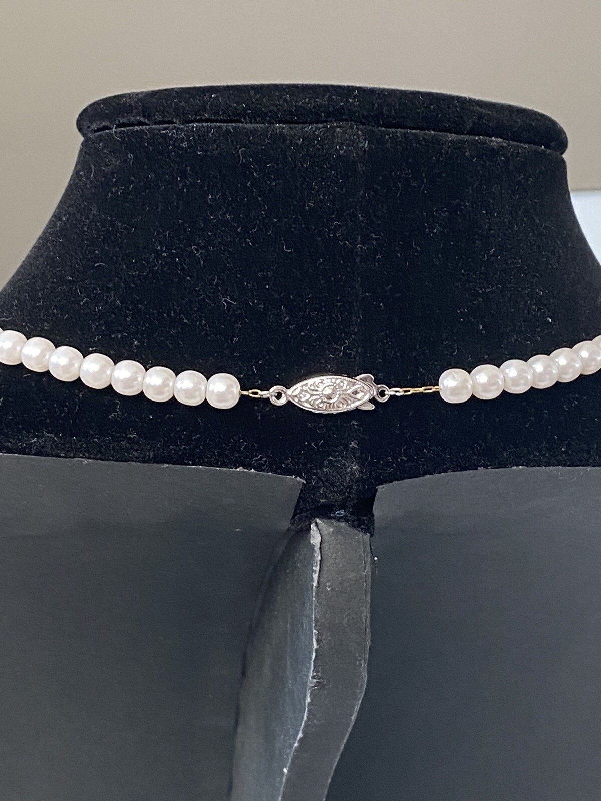 Japan Necklace Faux Pearls Fish Hook Clasp 16” Vintage Classic Elegant Jewelry