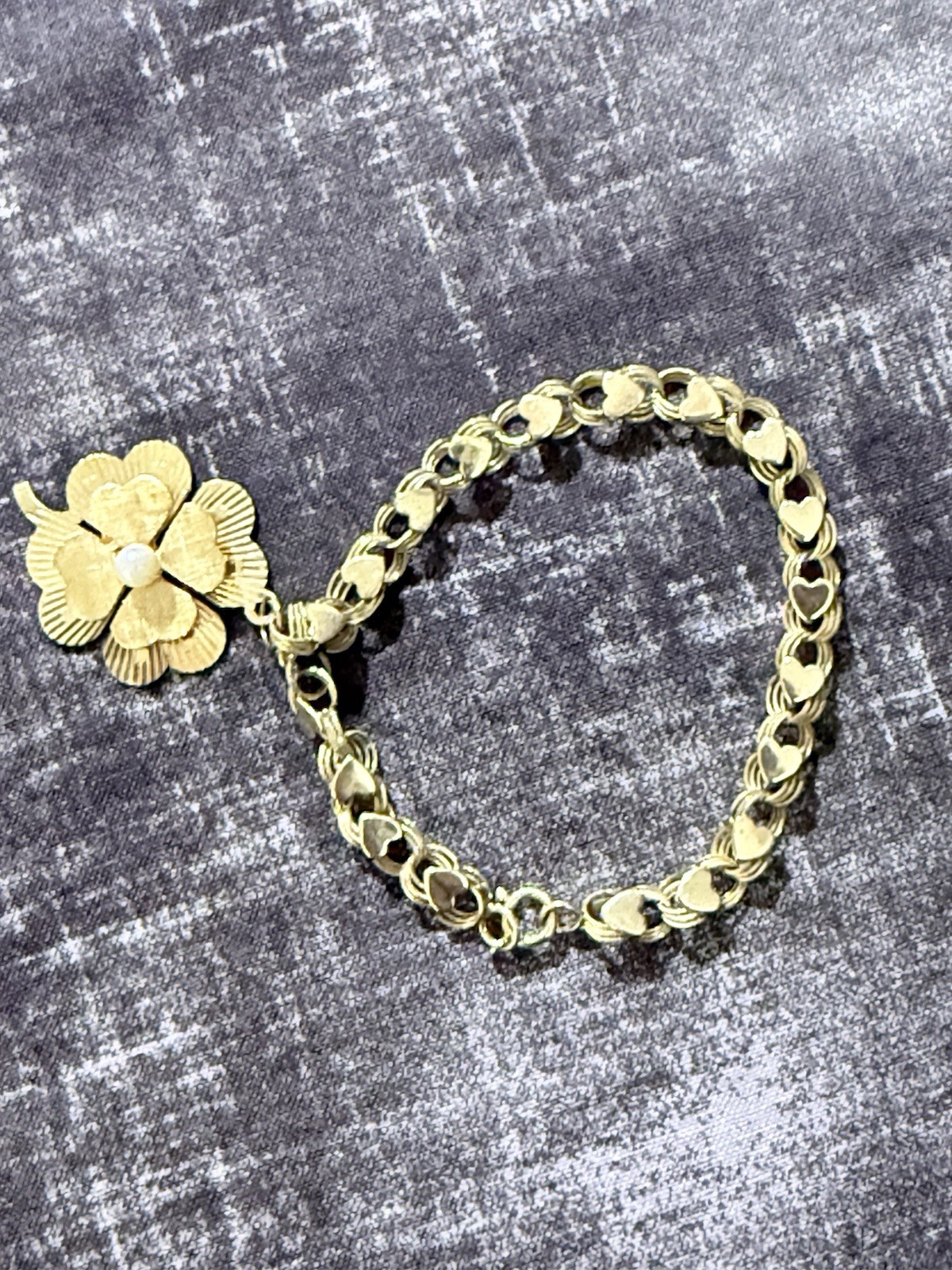 VINTAGE 14K GOLD LOT OF 2 HEART LINK BRACELETS 14.7 GRAMS WEARABLE BOTH MARKED