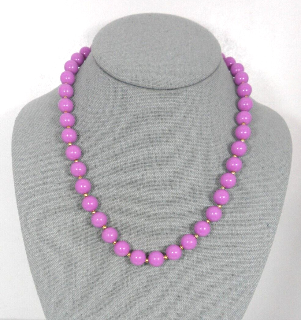 Vtg Beaded Necklace Orchid Purple Lucite Beads 80s Nostalgia Granny Cottage Core