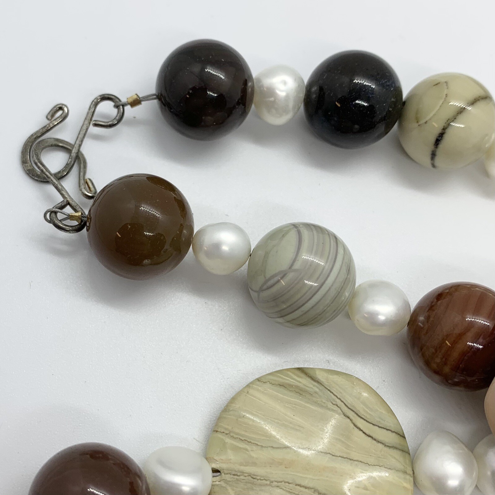 VTG BOHEMIAN NECKLACE CHUNKY MULTICOLOR GLASS STONE PEARL 19” BEADED BOHO BOLD