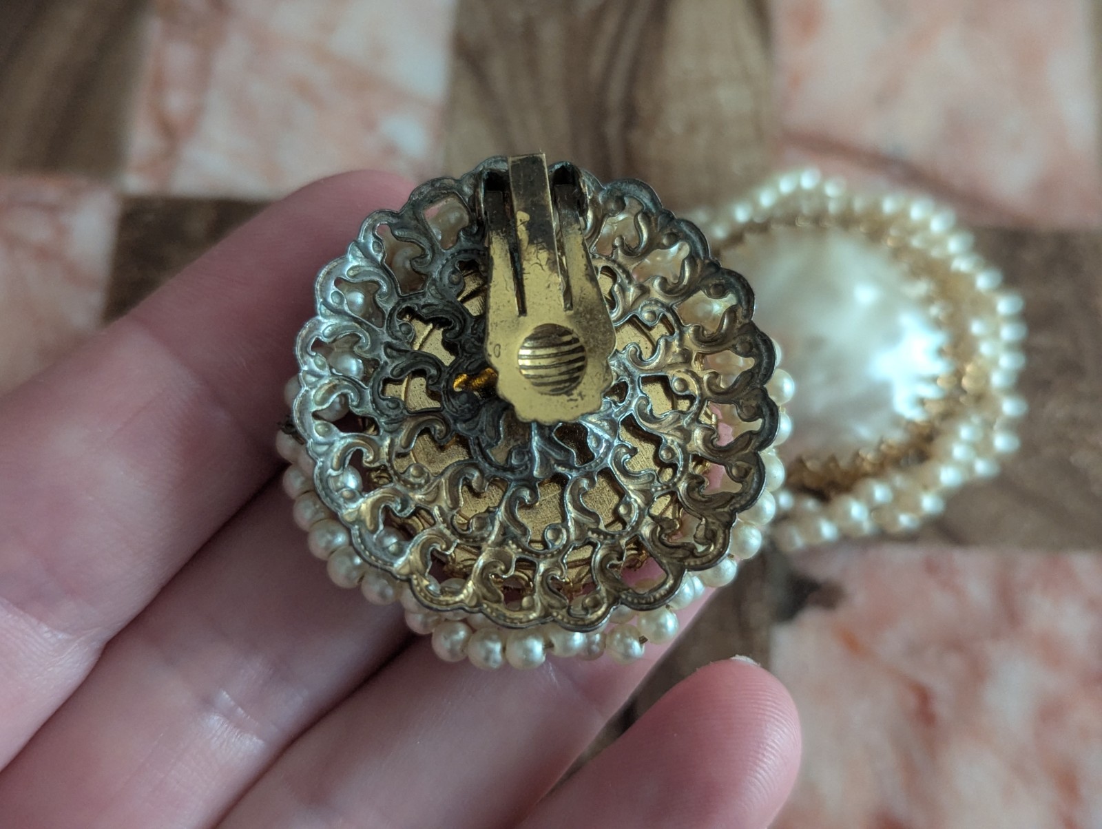 Miriam Haskell Large Pearl Ornate Cluster Statement Art Earrings Vtg Jewelry