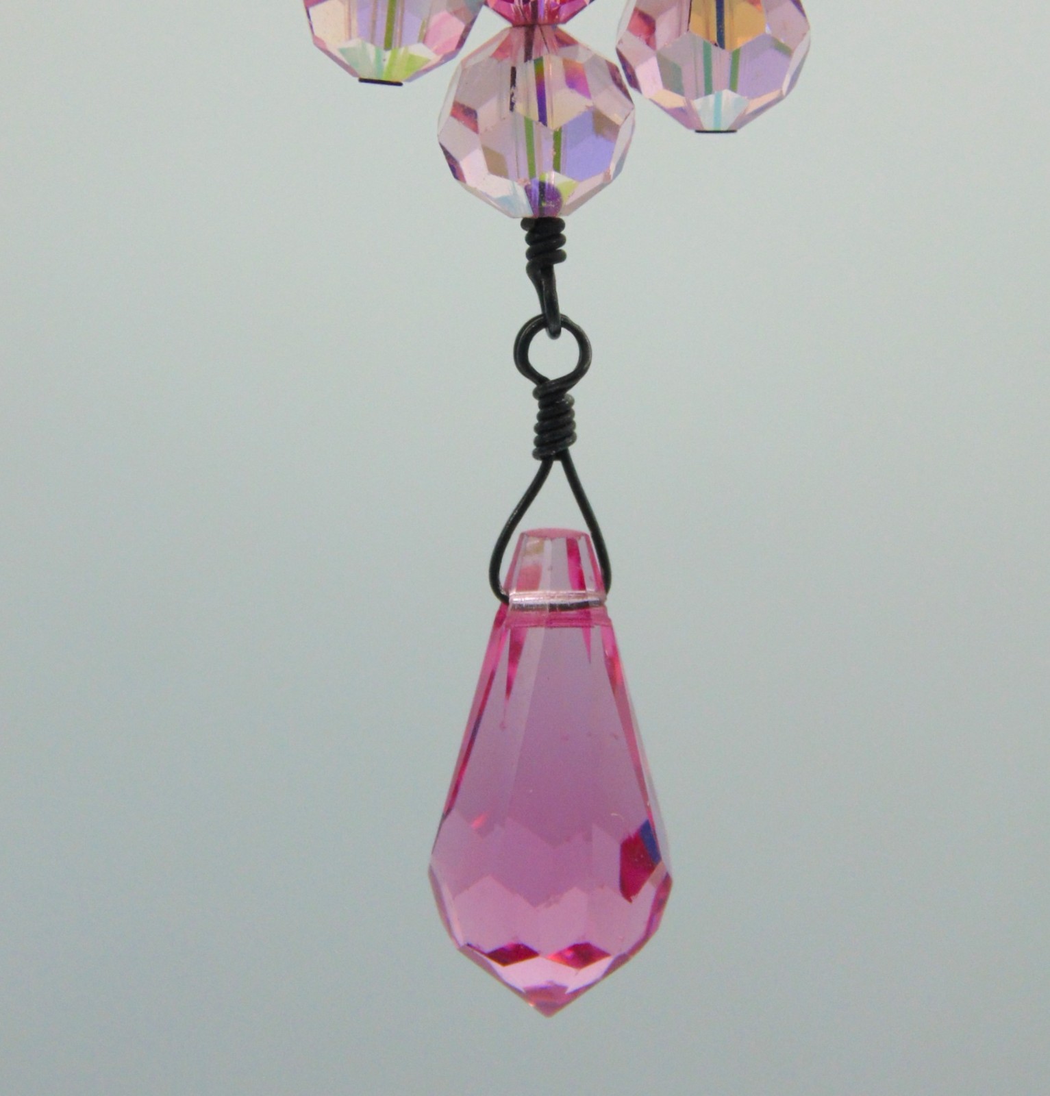 Vintage .925 STERLING SILVER and PINK CRYSTAL Festoon Necklace Adj. 15″-19″ Exc.