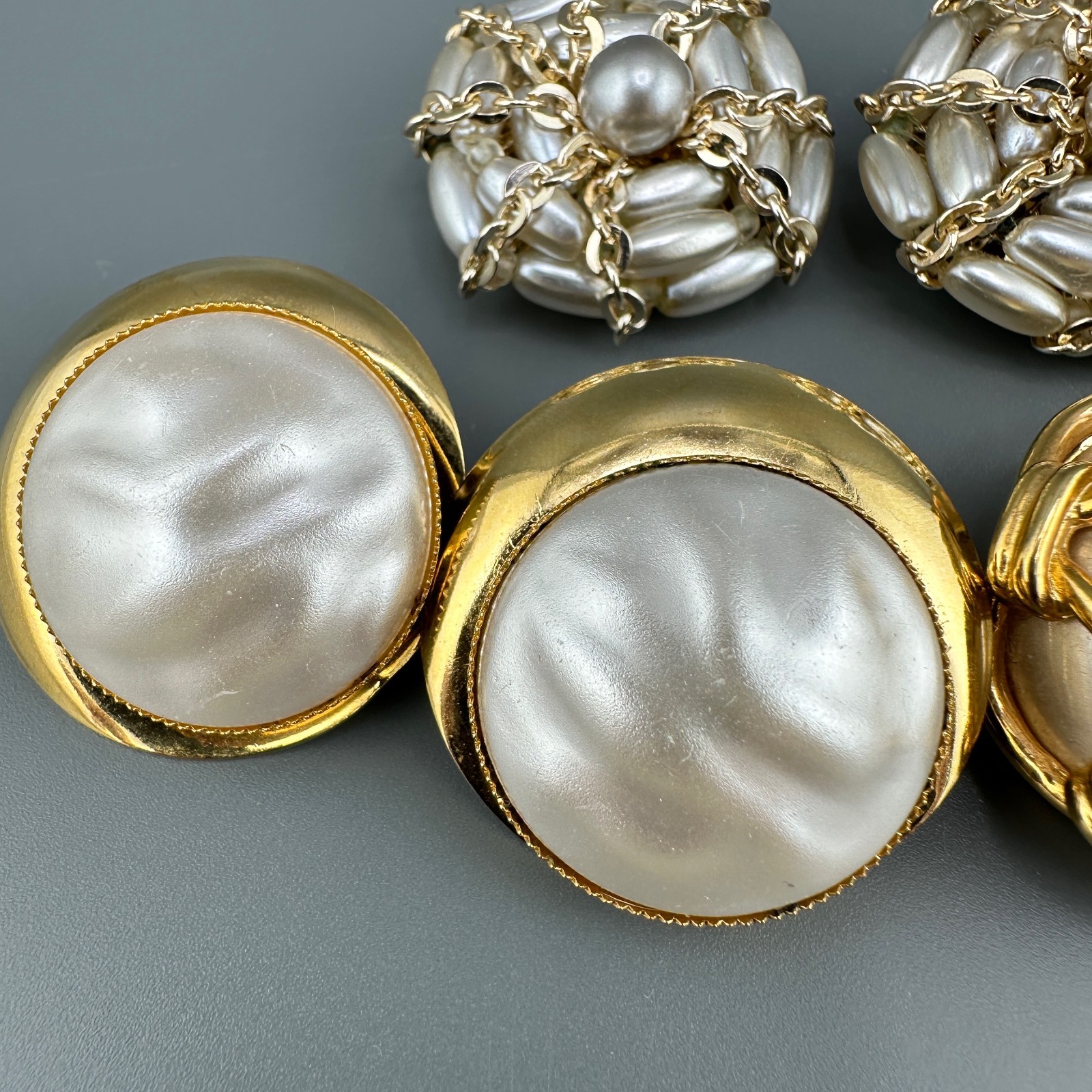 Vintage Faux Pearl Earrings Lot Round Chunky Statement Gold Tone Some Signed