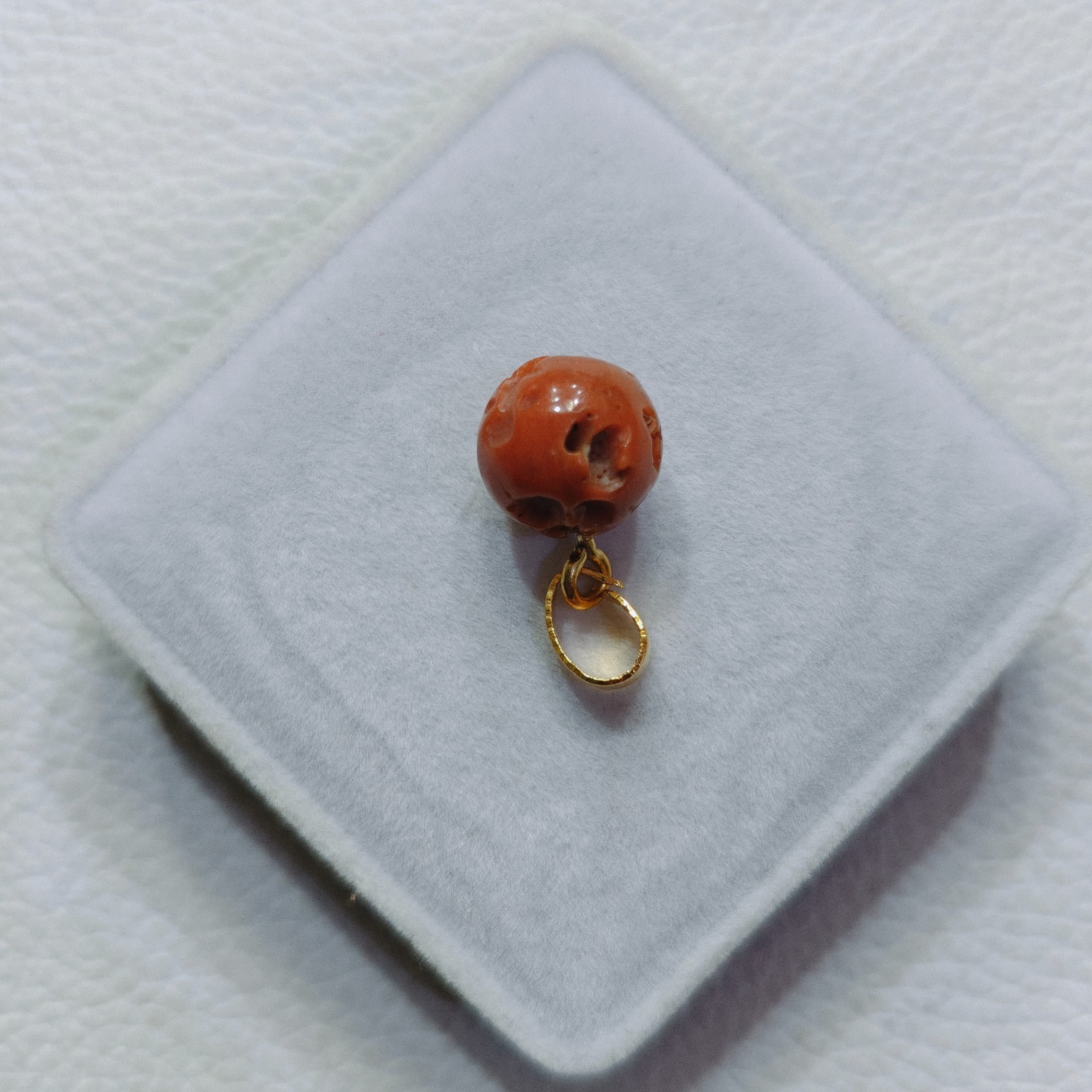 Natural Italian Orange Coral Round Beads Pendant Vintage Gemstone Handmade Gift