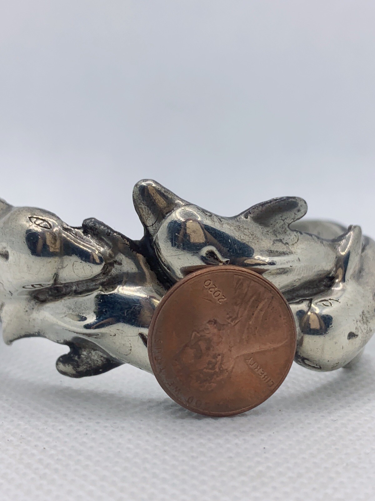 VTG Signed TH.Bush Sterling Silver Dolphin Wave Cuff Bracelet 45g #bda