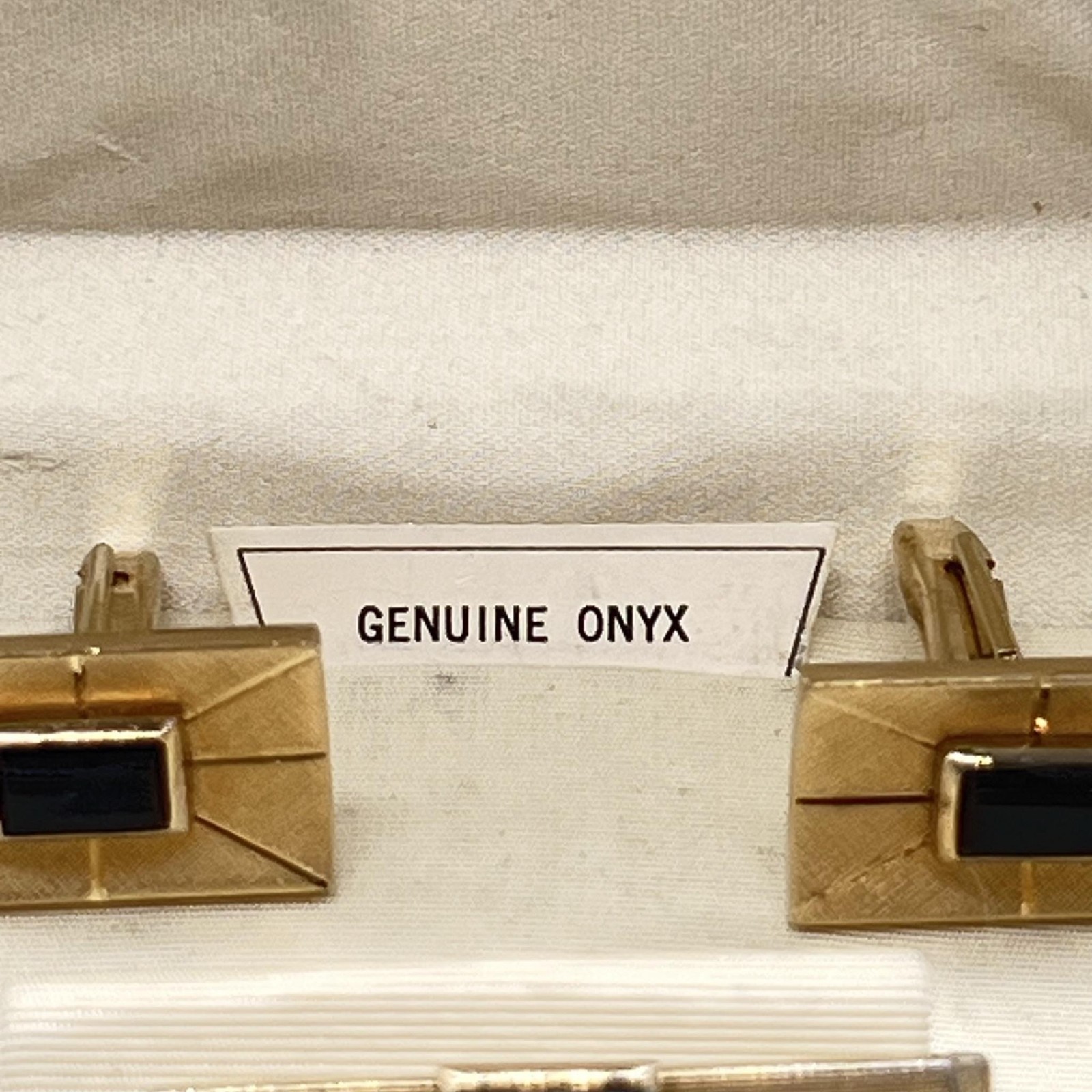 Vintage Swank Genuine Onyx Gold Tone Cufflinks Tie Clip Weber Heilbroner Box