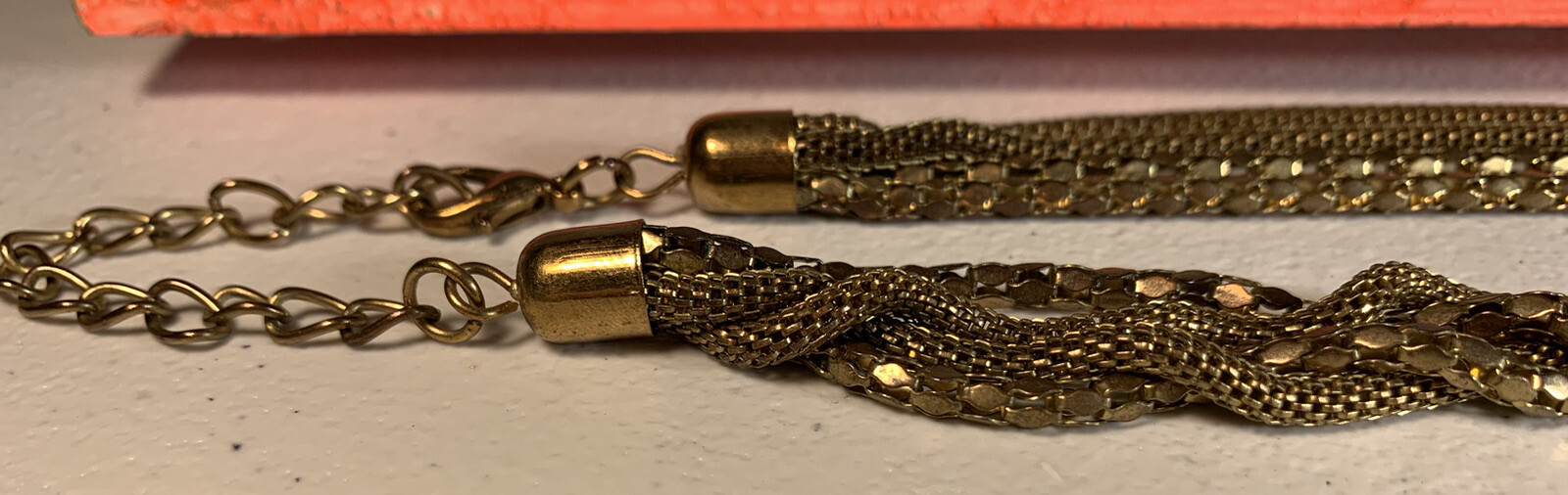 VTG 17” GOLD MESH CHAIN NECKLACE GOLD KNOTS PARTY EVERYDAY COSTUMES