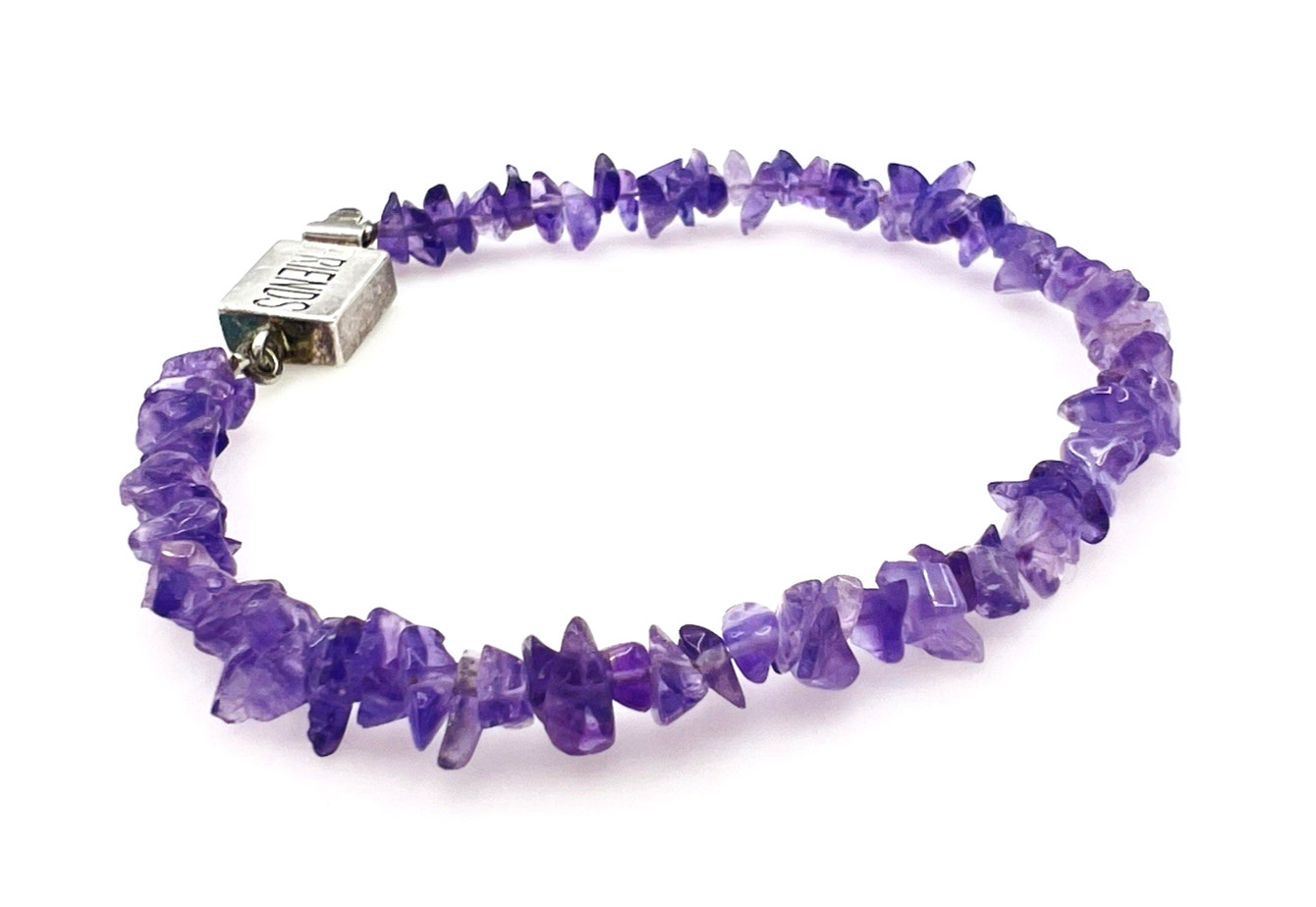 Vintage Sterling Silver Purple Amethyst Chip Friends Bracelet 7.25 in