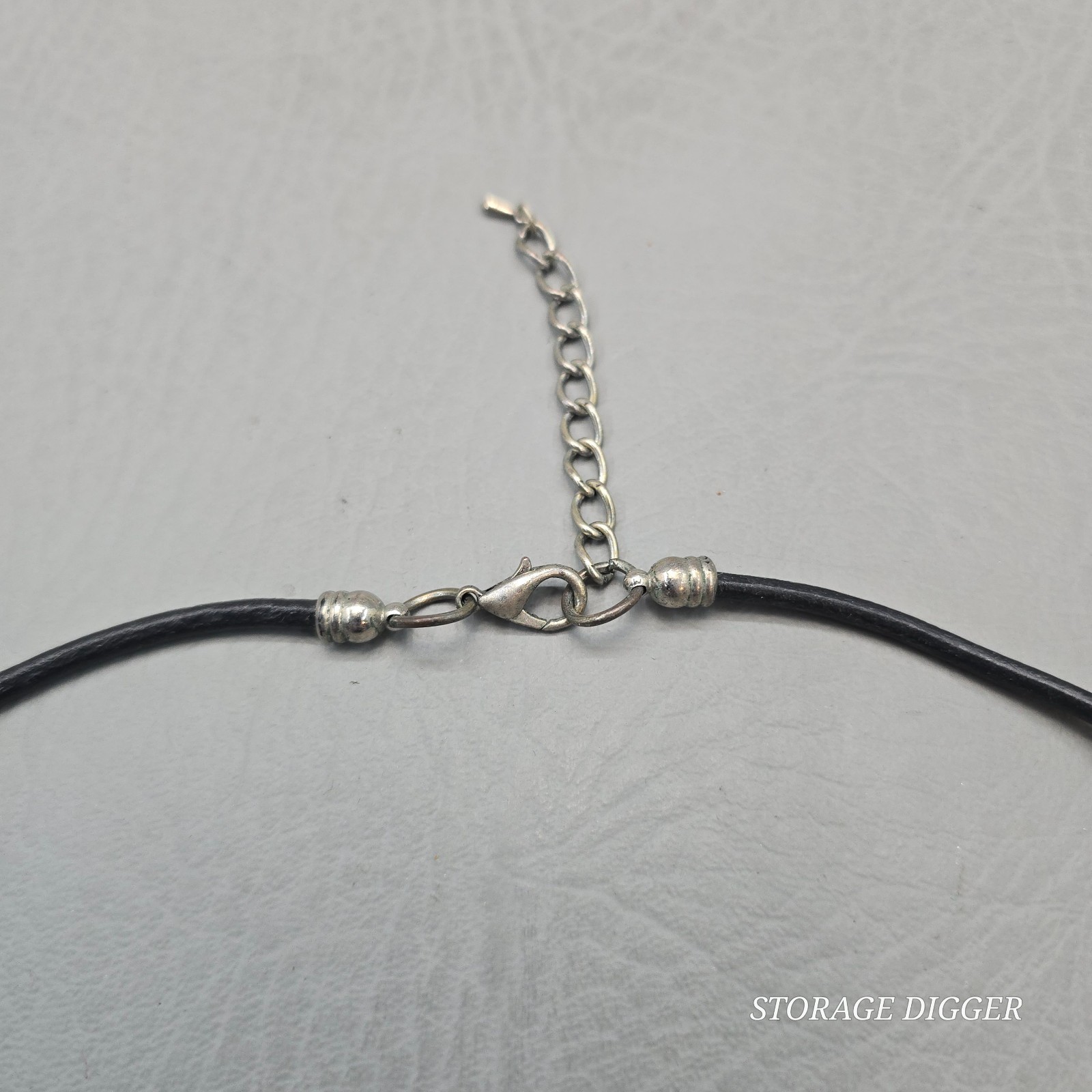 Vintage Silver Tone Metal with Black Onyx Pendant on Cord Necklace 31″ Long