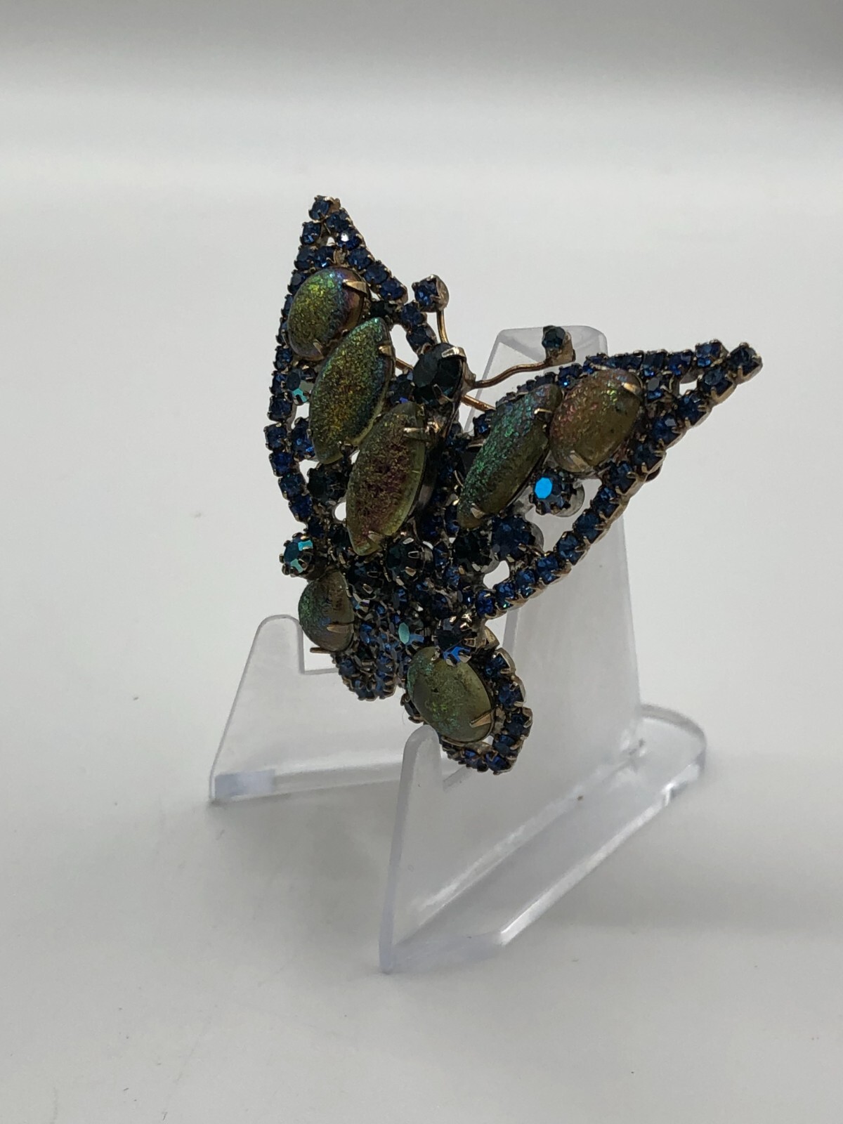 VTG Butterfly Brooch Blue & Glitter Rhinestones Estate ~AS IS~ Carnegie? Weiss??