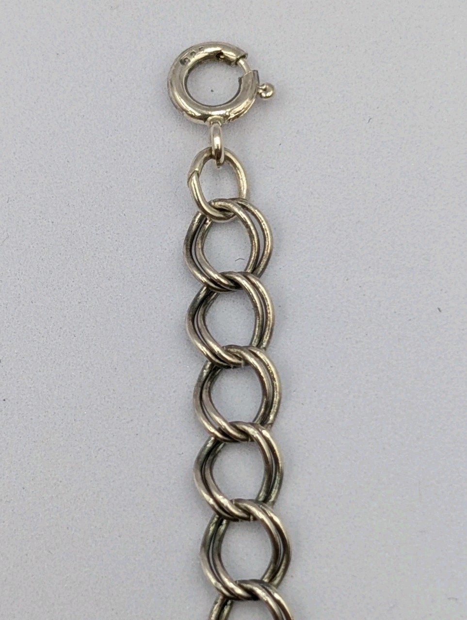 Vintage Sterling Silver Double Link Curb Chain Starter Charm 925 Bracelet 7.25″