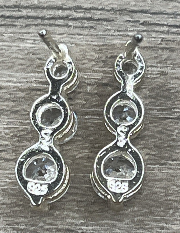 Vintage MO Sterling 925 Classic Elegant Dangle Drop Post Earrings Graduated CZ