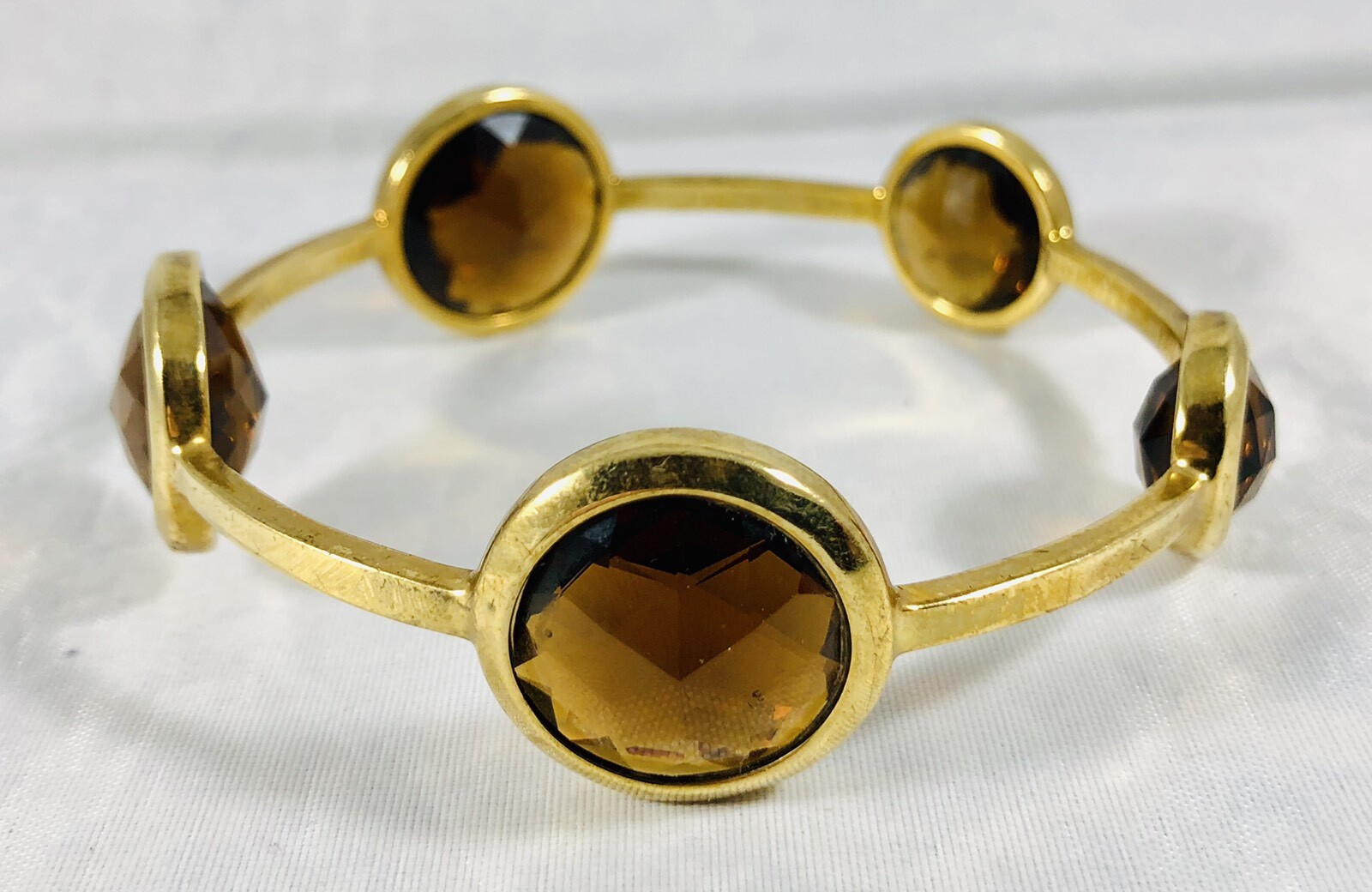 Vintage Henri Bendell Bangle Bracelet Goldtone Faceted Glass