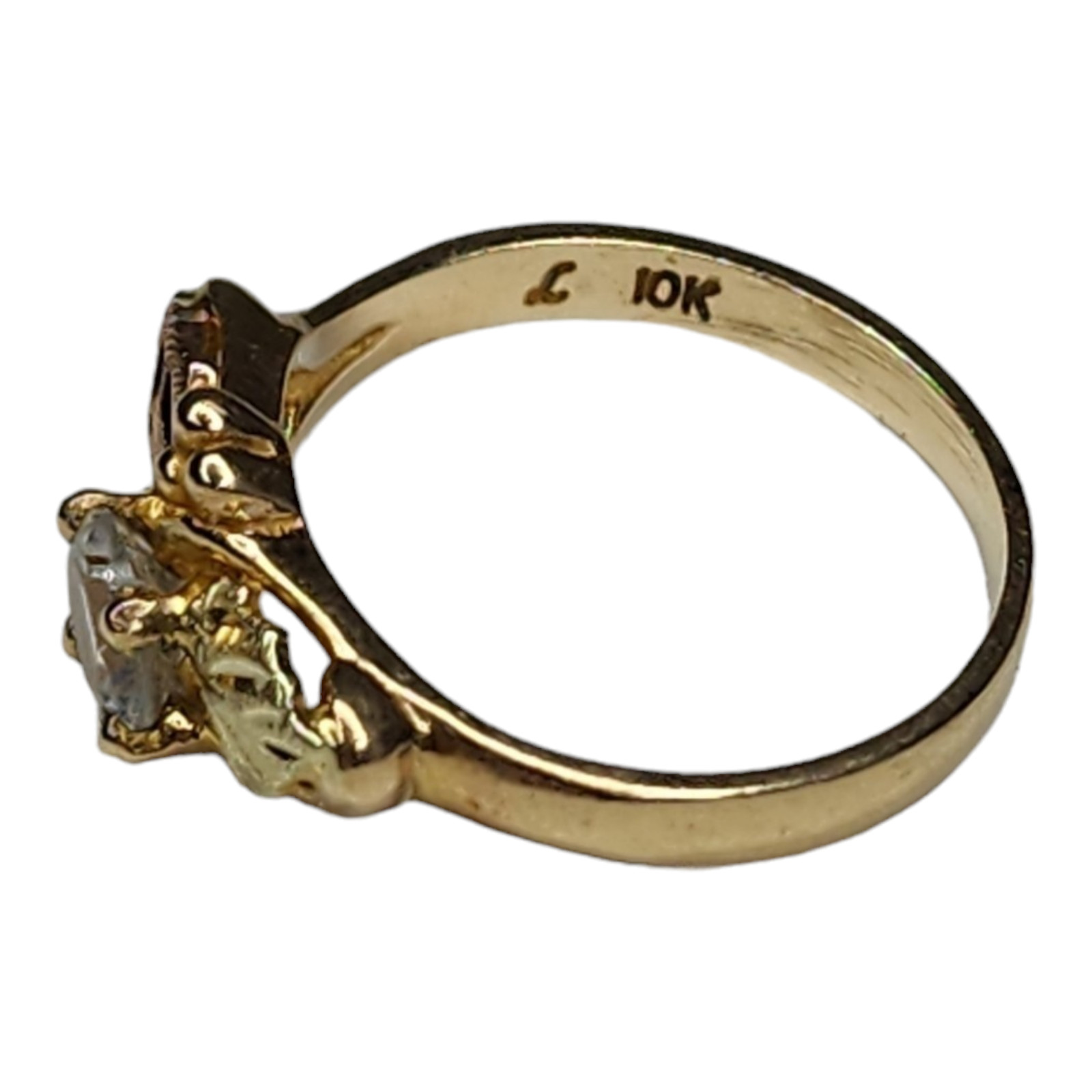 Vintage 10KT Black Hills Gold Clear Topaz Ring Size 6.25 Signed L