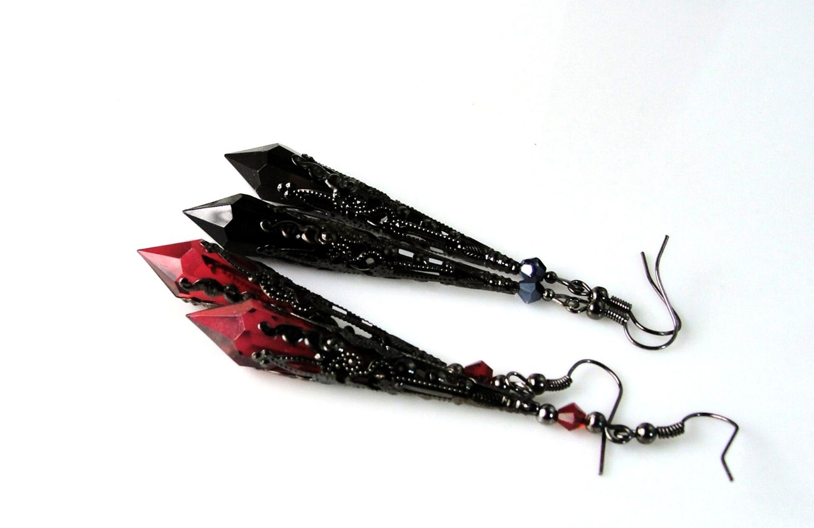 Dark Siam Blood Red or Black AB Czech Crystals Vintage Fashion Gothic Earrings